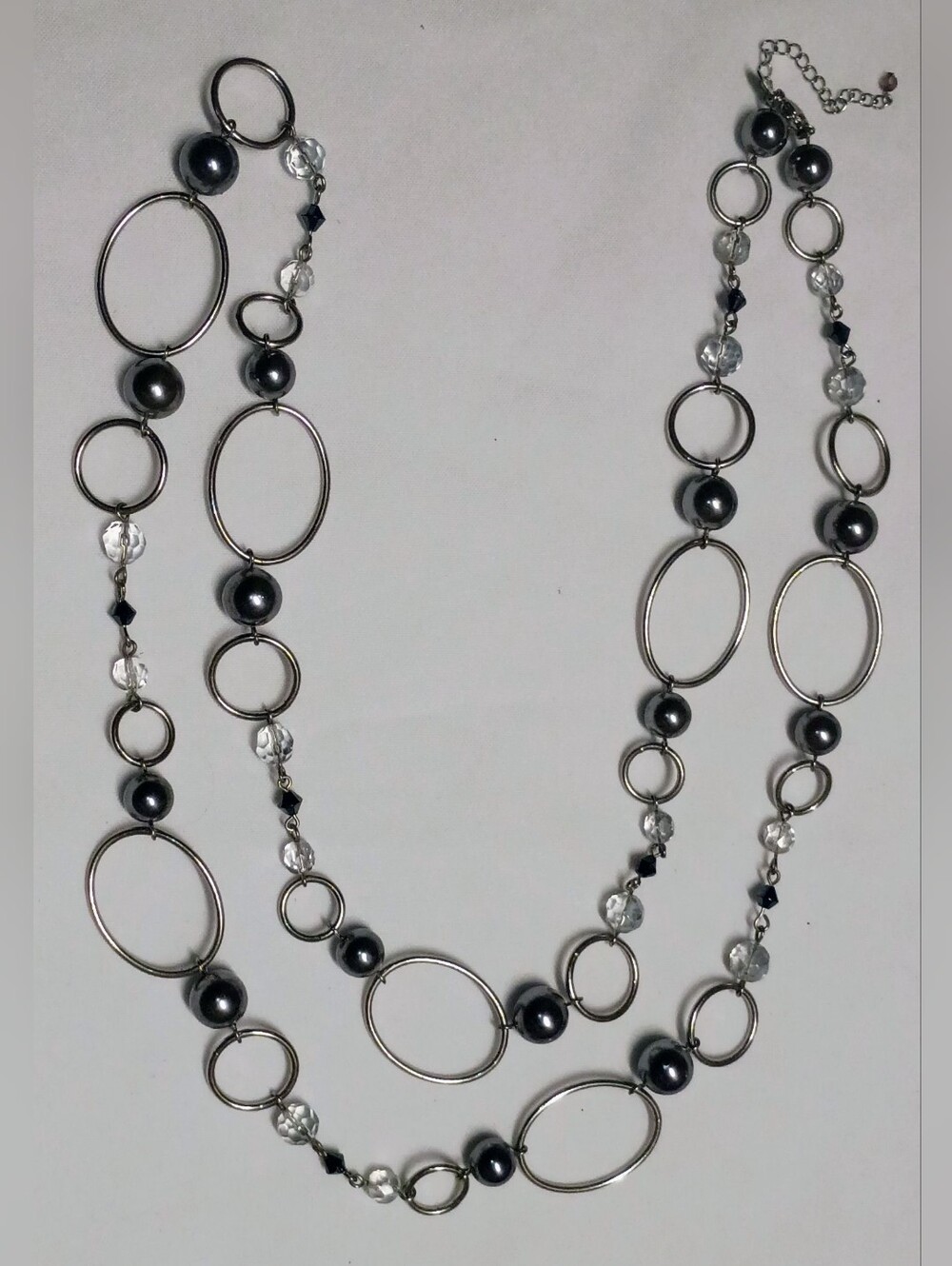 Lia Sophia Alpine Vtg Silver Toned Hoop Long Convertible Smoky Pearl Necklace NM